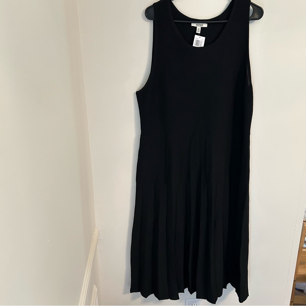 NWT Edited by‎ Remi Bader Pleated Dress 1x Black Plus Size Stretch Sleeveless